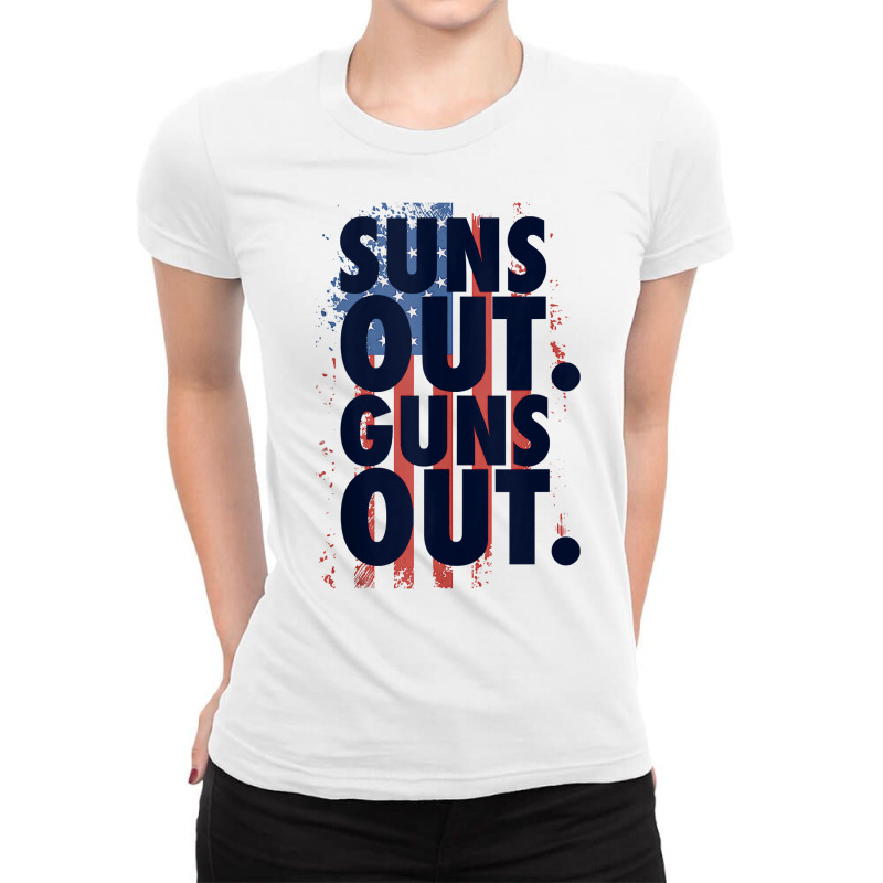 Suns Out Guns Out Tank Top Men Women 4th Of July Usa Flag Tank Top Ladies Fitted T-Shirt by tandonwelters | Artistshot