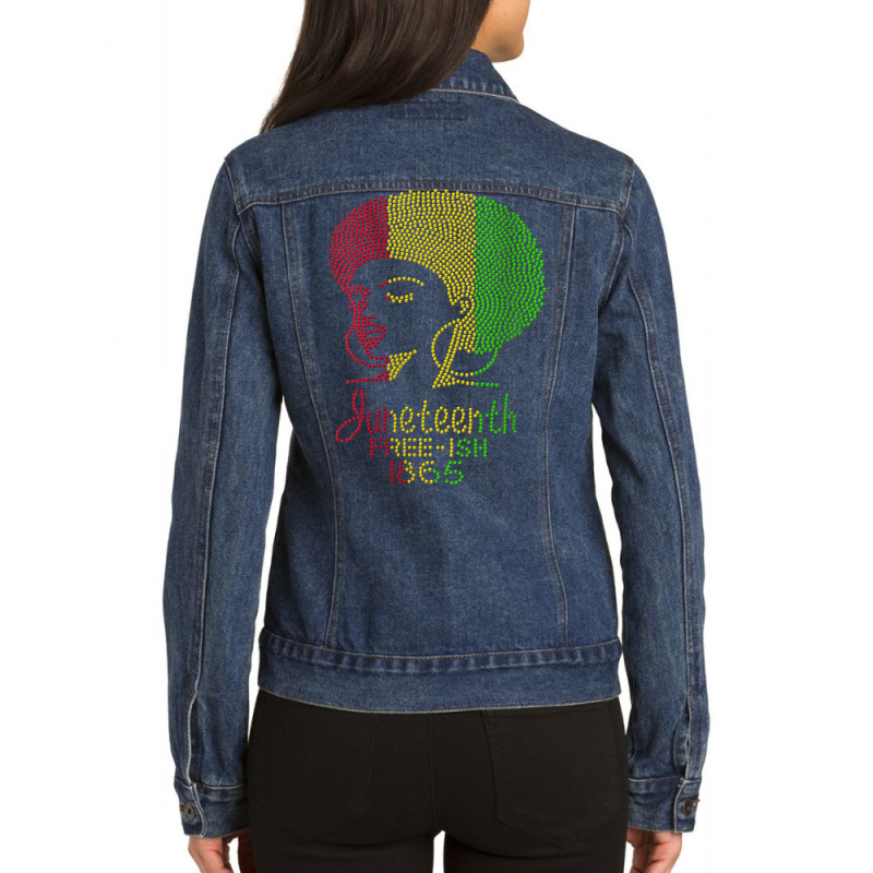 Womens Juneteenth Celebrate 1865 Freedom Day Rhinestone Black Women V Ladies Denim Jacket by abdurrehmancappucci | Artistshot