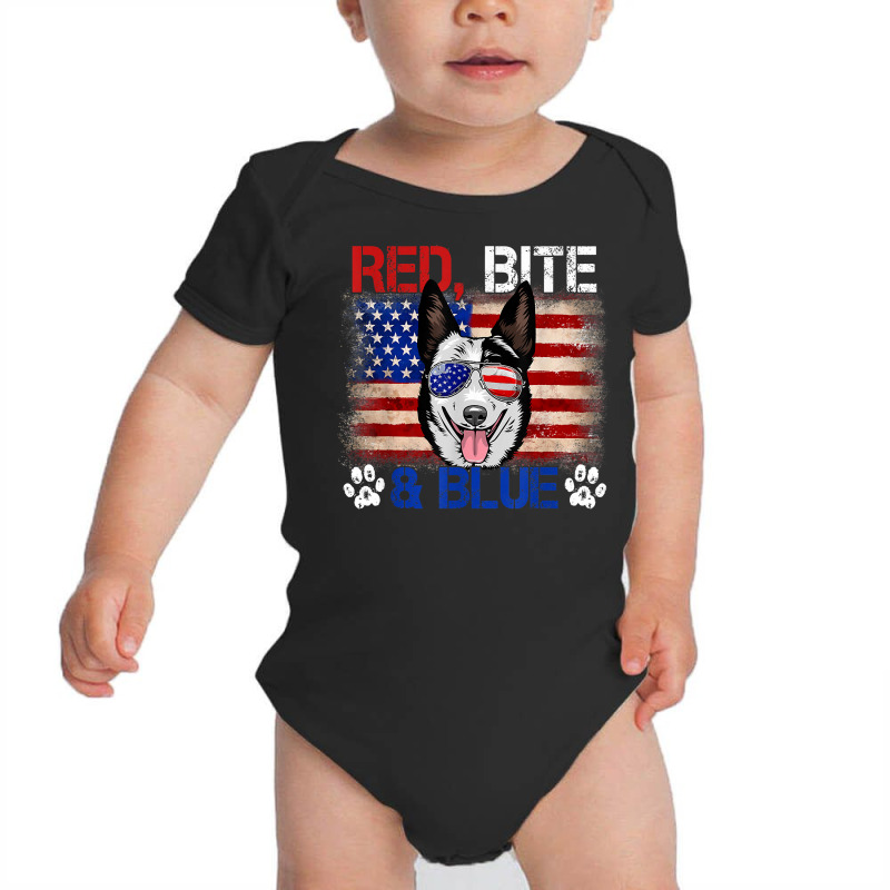 Red Bite Blue Dog 4th Of July Australian Cattle Dog T Shirt Baby Bodysuit by manviwadlington | Artistshot