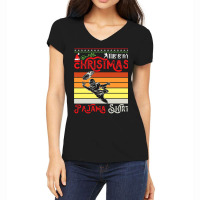 Football Christmas Pajama Merican Football Ball Santa Hat Funny Sport Women's V-neck T-shirt | Artistshot