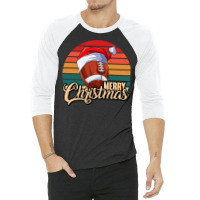 American Football Vintage Merry Christmas Football With Santa Hat 2 3/4 Sleeve Shirt | Artistshot