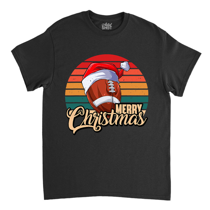 American Football Vintage Merry Christmas Football With Santa Hat 2 Classic T-shirt by hopelessoon | Artistshot