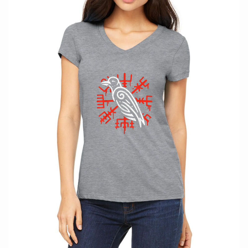 Odin Vegvisir Raven â€“ Runes Viking Women's V-Neck T-Shirt by saterseim | Artistshot