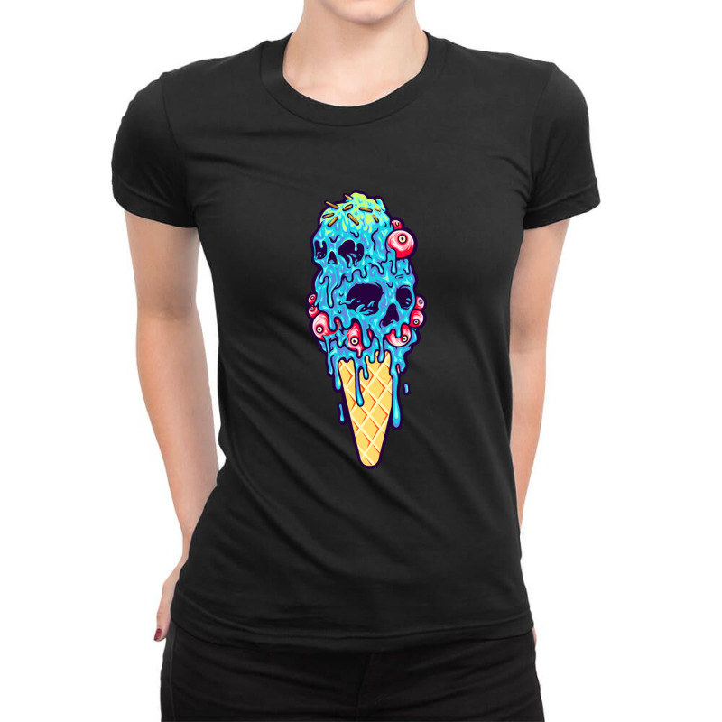 Creepy Ice Cream Cone Skull Ladies Fitted T-Shirt by nadbay | Artistshot