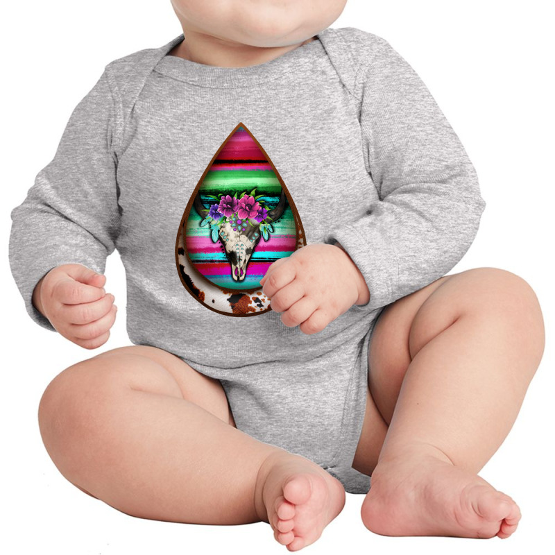 Serape Bullskull Teardrop Earrings Long Sleeve Baby Bodysuit by Jasminsmagicworld | Artistshot