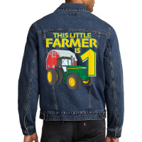 Kids 1 Year Old Green Farm Tractor Birthday Party Farmer 1st Gift T Sh Men Denim Jacket | Artistshot