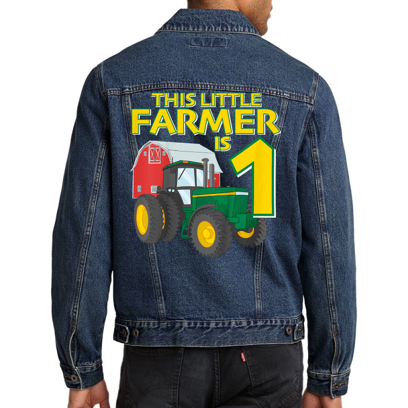 Kids 1 Year Old Green Farm Tractor Birthday Party Farmer 1st Gift T Sh Men Denim Jacket | Artistshot