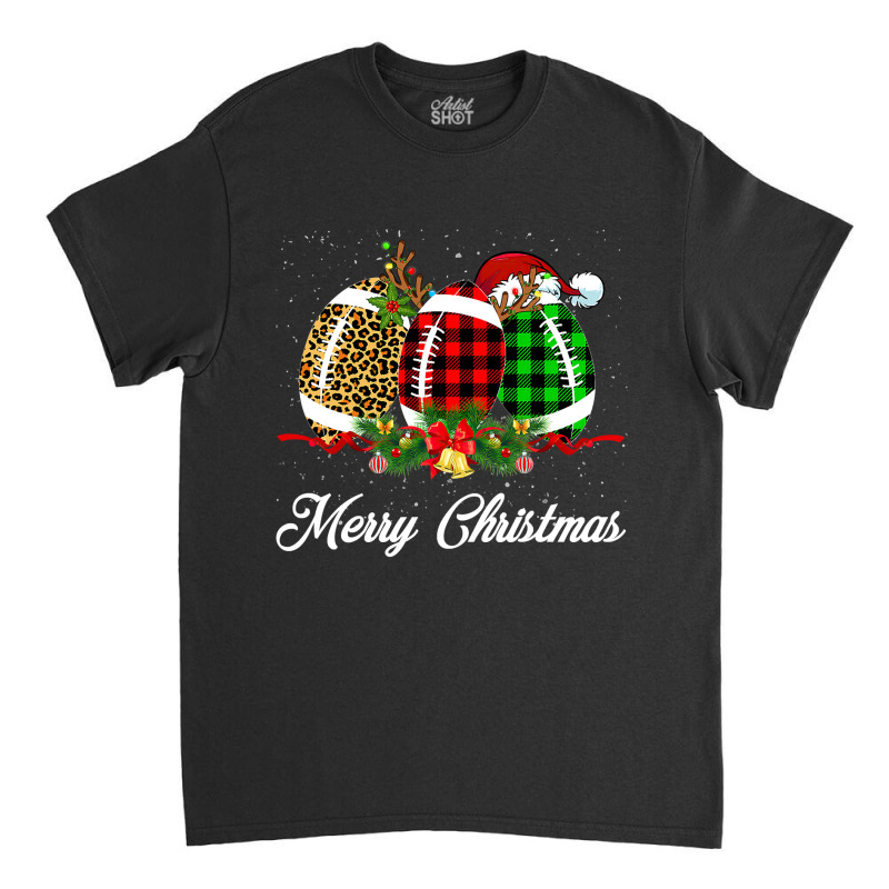 Football Football Ball Christmas Leopard Red Plaid Santa Hat Reindeer Classic T-shirt by hopelessoon | Artistshot