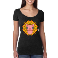 Farmer Sunflower Piglet Farm Animal Farming Cute Pig T Shirt Women's Triblend Scoop T-shirt | Artistshot