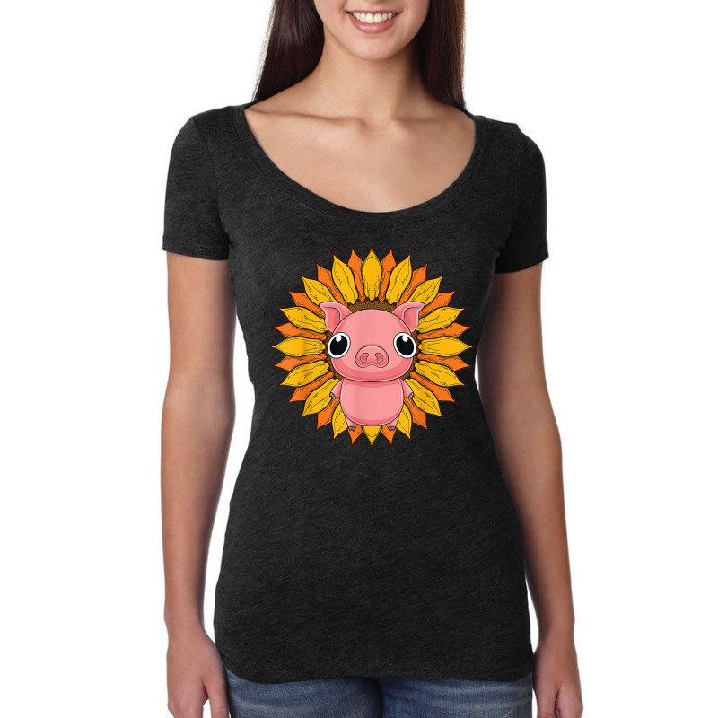 Farmer Sunflower Piglet Farm Animal Farming Cute Pig T Shirt Women's Triblend Scoop T-shirt by vazwttopperve | Artistshot