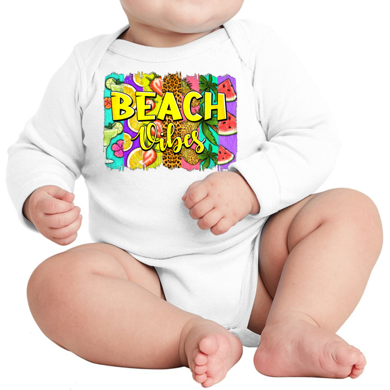 Beach Vibes Summer Brushstroke Long Sleeve Baby Bodysuit by Jasminsmagicworld | Artistshot