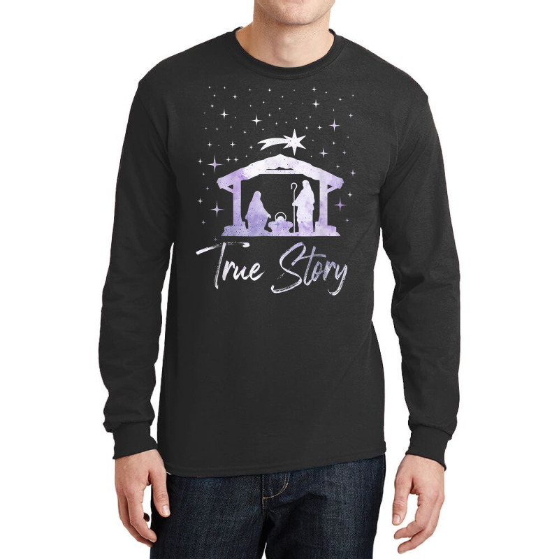 Christian Jesus True Story Nativity Scene Manger Jesus Christmas Holid Long Sleeve Shirts by hopelessoon | Artistshot