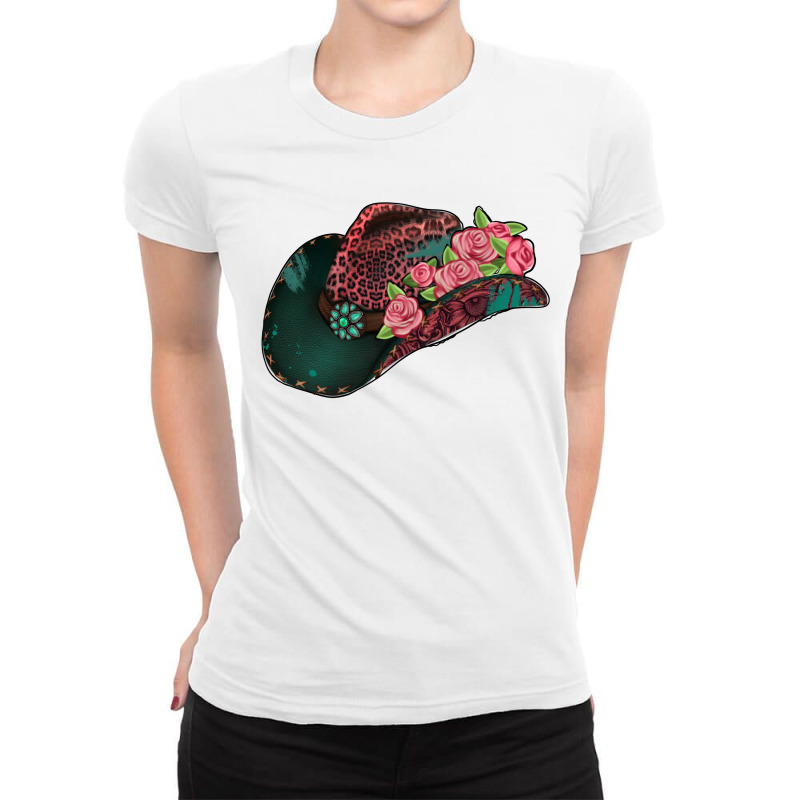 Leopard Flowers Cowboy Hat Ladies Fitted T-shirt | Artistshot