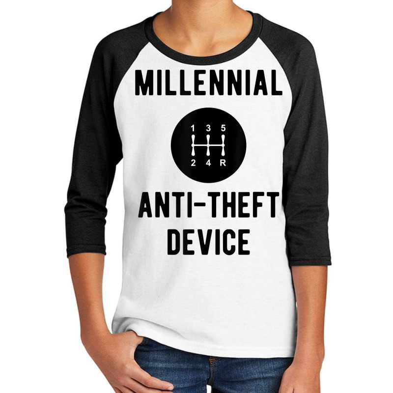 Millennial Anti Theft Device Funny Car Gear Shift Retro T Shirt Youth 3/4 Sleeve | Artistshot