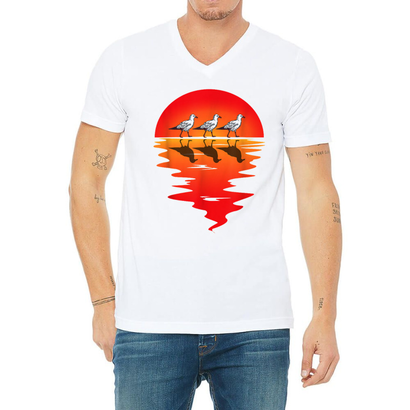 Flocks Of Seagull Vintage Sunset Seabird Harbour Albatros V-Neck Tee by kurniawanm | Artistshot