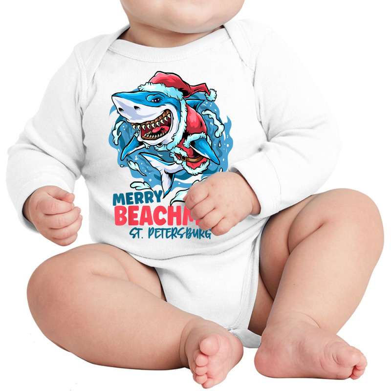 St. Petersburg Florida Merry Beachmas Christmas Shark Santa T Shirt Long Sleeve Baby Bodysuit by gillanbepicaia | Artistshot