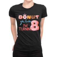 Kids 8th Birthday Tshirt 8 Eight Unicorn Donut Birthday Shirt Ladies Fitted T-shirt | Artistshot