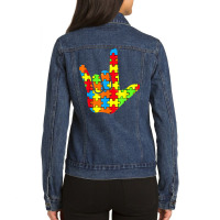 Asl Love Sign Language Autism Gift Awareness Support T Shirt Ladies Denim Jacket | Artistshot