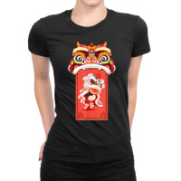 Chinese New Years For Men Dancing Tiger Dragon T Shirt Ladies Fitted T-shirt | Artistshot