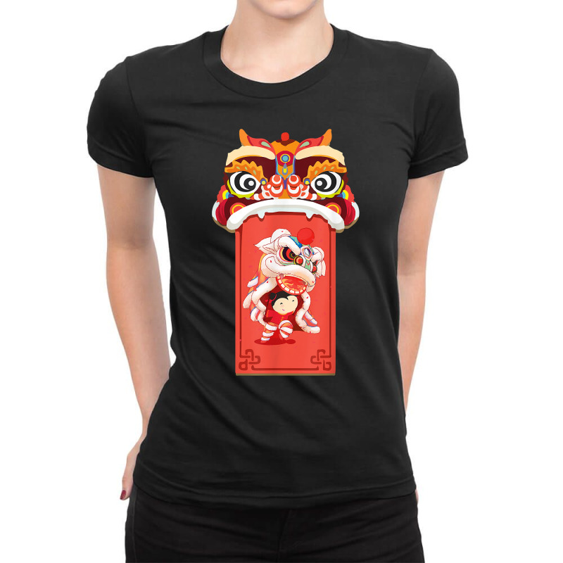 Chinese New Years For Men Dancing Tiger Dragon T Shirt Ladies Fitted T-Shirt by erinlorrai | Artistshot