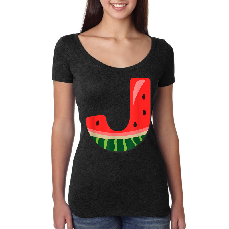 Letter J Capital Alphabet Initial Name Letter J Watermelon T Shirt Women's Triblend Scoop T-shirt by gillanbepicaia | Artistshot