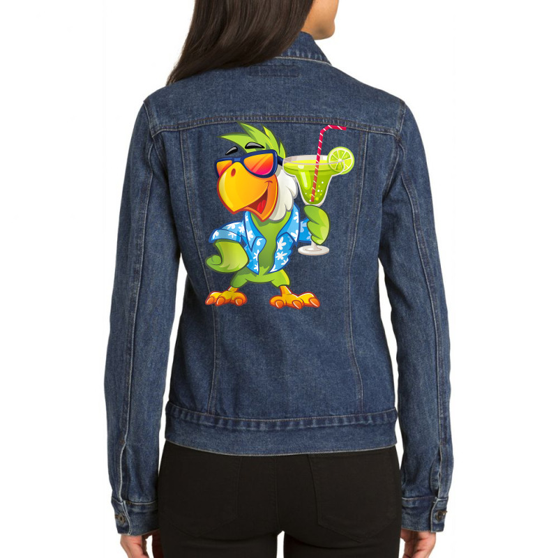 Parrots Drinking Margarita Hawaiian Birds Funny Family Cute Tank Top Ladies Denim Jacket by erinlorrai | Artistshot