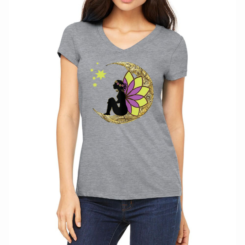 Womens Stargazing Fairy Lotus Flower Moon T Shirt Women's V-Neck T-Shirt by emly9i8u7y6y5t | Artistshot