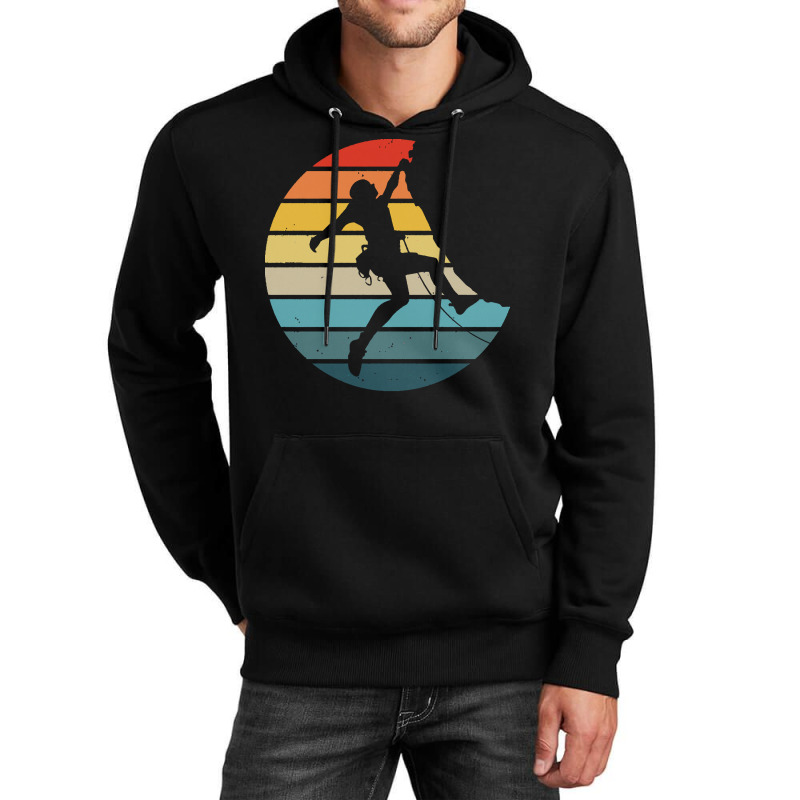 Bouldering T  Shirt Bouldering Silhouette On A Distressed Retro Sunset Unisex Hoodie | Artistshot