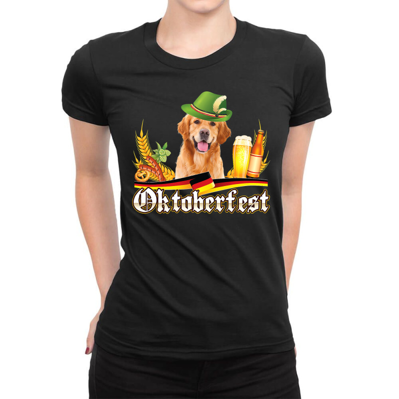 Golden Retriever Goldie Dog Beer Oktoberfest Prost Beer Festival 339 R Ladies Fitted T-Shirt by pester | Artistshot