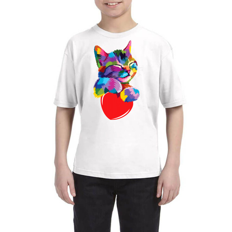 Cute Cat Gift For Kitten Lovers Colorful Art Kitty Adoption T Shirt Youth Tee | Artistshot