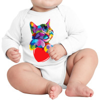 Cute Cat Gift For Kitten Lovers Colorful Art Kitty Adoption T Shirt Long Sleeve Baby Bodysuit | Artistshot