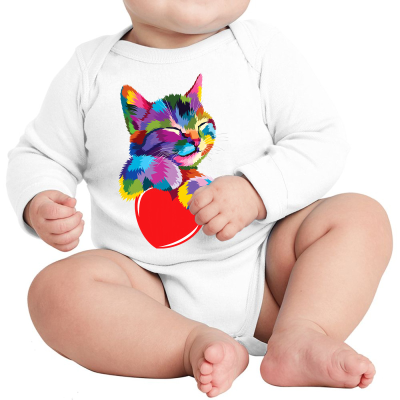 Cute Cat Gift For Kitten Lovers Colorful Art Kitty Adoption T Shirt Long Sleeve Baby Bodysuit | Artistshot