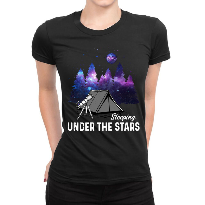 Camp Camping Sleeping Under The Star 17 Camp Camper Ladies Fitted T-Shirt by stress | Artistshot