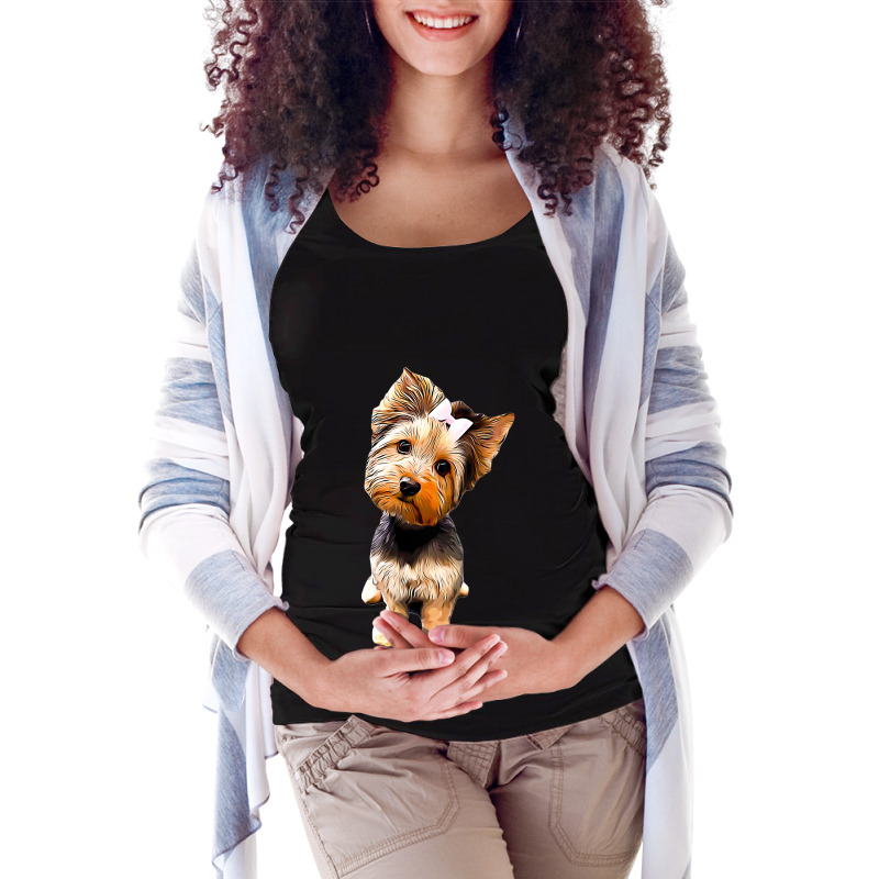 Dog Yorkshire Terrier Cute Yorkie With A Bow Puppy Animal Paw Maternity Scoop Neck T-shirt by peafowl | Artistshot