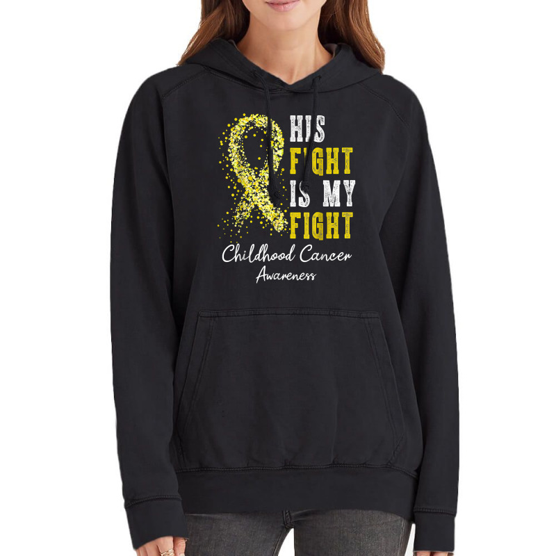 His Fight Is My Fight Gold Ribbon Childhood Cancer Awareness T Shirt Vintage Hoodie | Artistshot