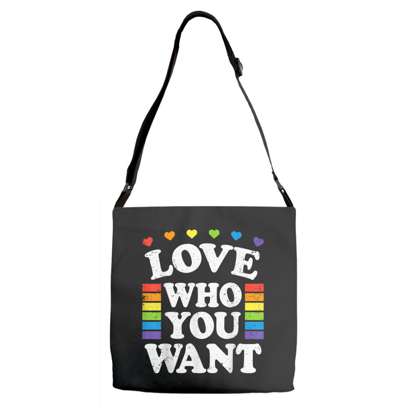 Love Who You Want Rainbow Lgbtq Heart Price Proud Rainbow T Shirt Adjustable Strap Totes | Artistshot