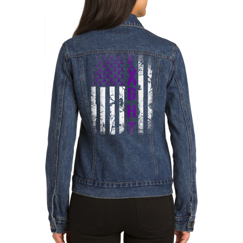 Pancreatic Cancer Awareness, Purple Fight American Flag T Shirt Ladies Denim Jacket by vazwttopperve | Artistshot