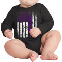 Pancreatic Cancer Awareness, Purple Fight American Flag T Shirt Long Sleeve Baby Bodysuit | Artistshot