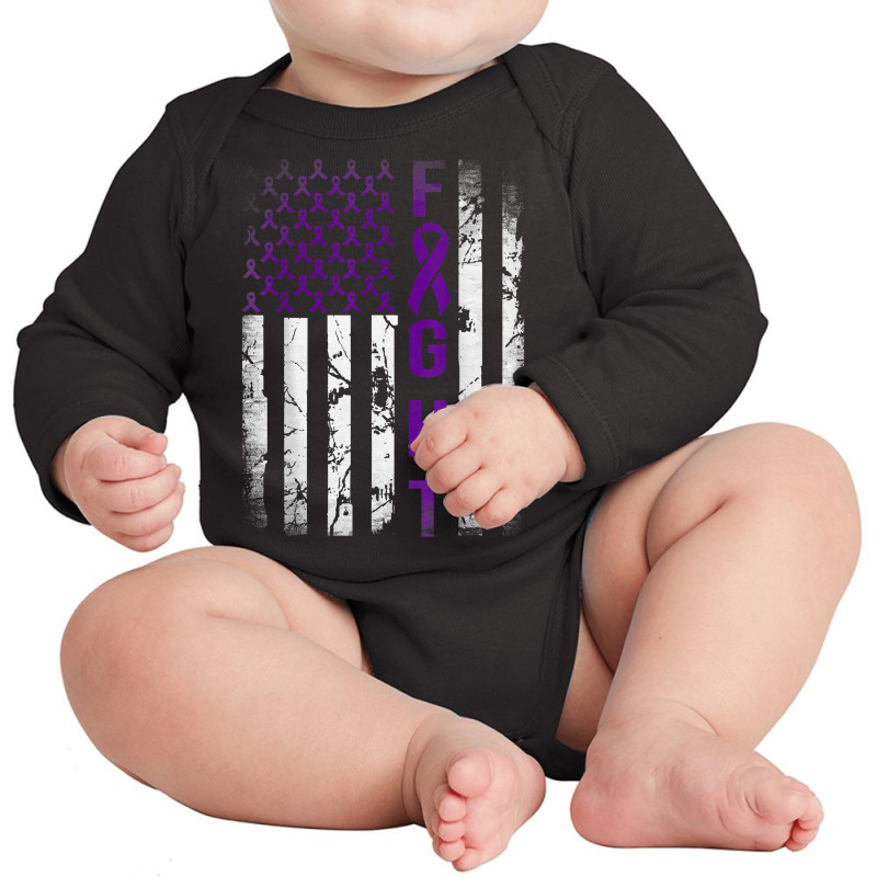 Pancreatic Cancer Awareness, Purple Fight American Flag T Shirt Long Sleeve Baby Bodysuit by vazwttopperve | Artistshot