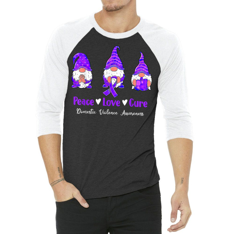 Peace Love Gnomes Purple Ribbon Domestic Violence Awareness T Shirt 3/4 Sleeve Shirt | Artistshot