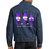 Peace Love Gnomes Purple Ribbon Domestic Violence Awareness T Shirt Men Denim Jacket | Artistshot