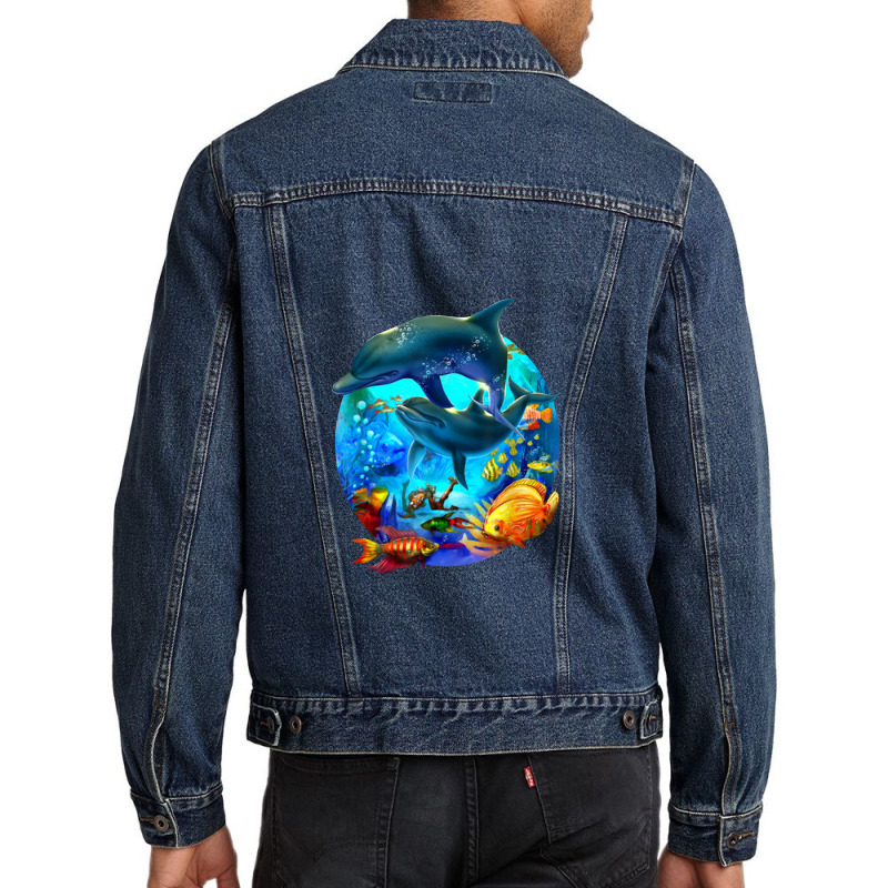 Dolphin Sea Life Save The Ocean Marine Biology Aquarium Men Denim Jacket | Artistshot