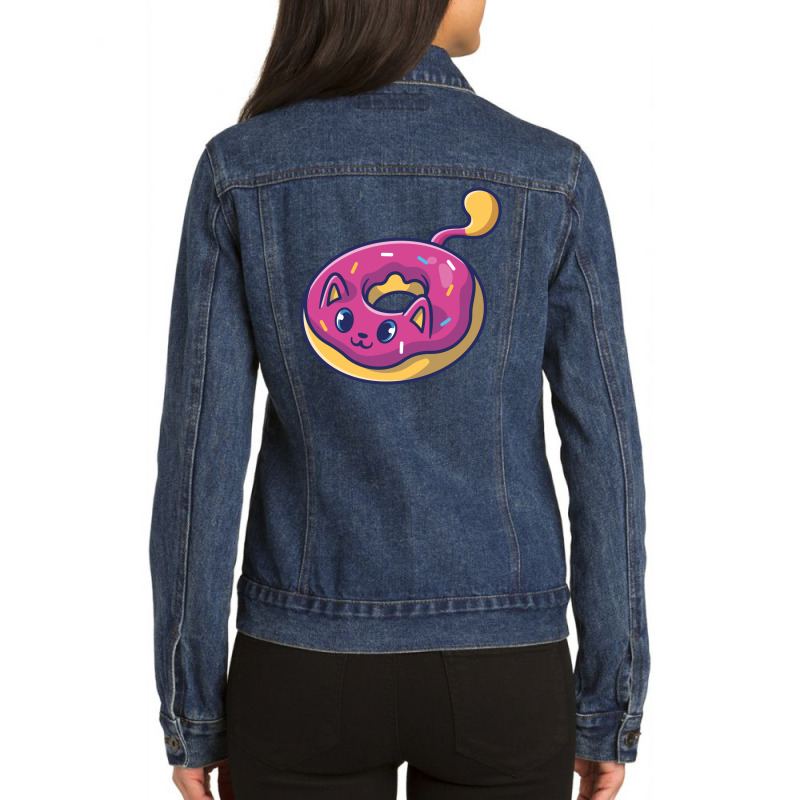 Cute Cat In A Doughnut Ladies Denim Jacket | Artistshot