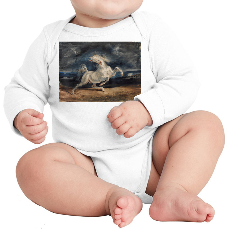 Delacroix Famous Painting Horse Frightened By A Thunderstorm T Shirt Long Sleeve Baby Bodysuit by corni3t6 | Artistshot