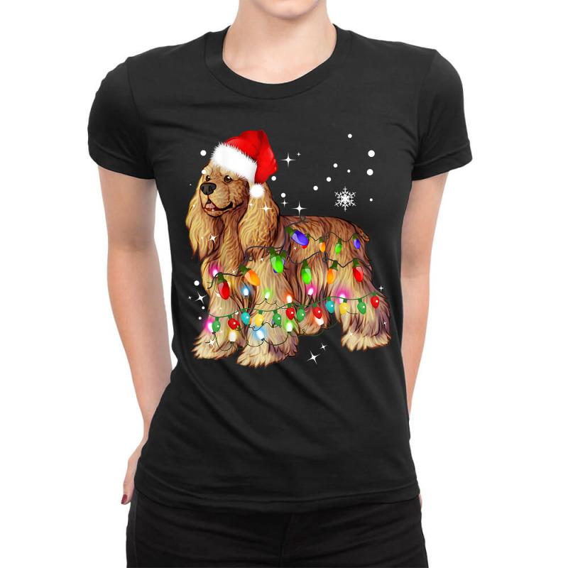 Christmas Lights Cocker Spaniel Dog T Shirt Ladies Fitted T-Shirt by johnjosephmenk | Artistshot