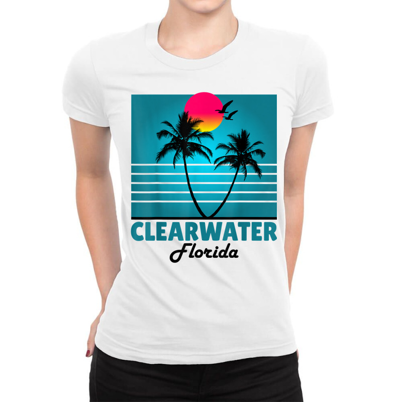 Clearwater Beach Florida Fl Retro Summer Palm Trees Tee T Shirt Ladies Fitted T-Shirt by nayarilorenzi | Artistshot