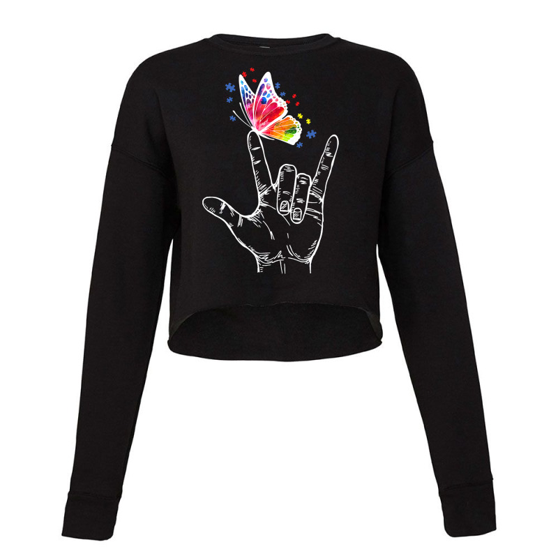 I Love You Hand Sign Language Butterfly Autism Awareness T Shirt Cropped Sweater by HUUY | Artistshot