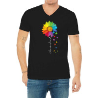 Womens Choose Kind Autism Awareness Rainbow Sunflower Warrior Gifts V V-neck Tee | Artistshot