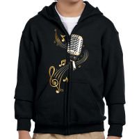 Microphone Shirt With Music Notes And Clef. Musician. . Youth Zipper Hoodie | Artistshot