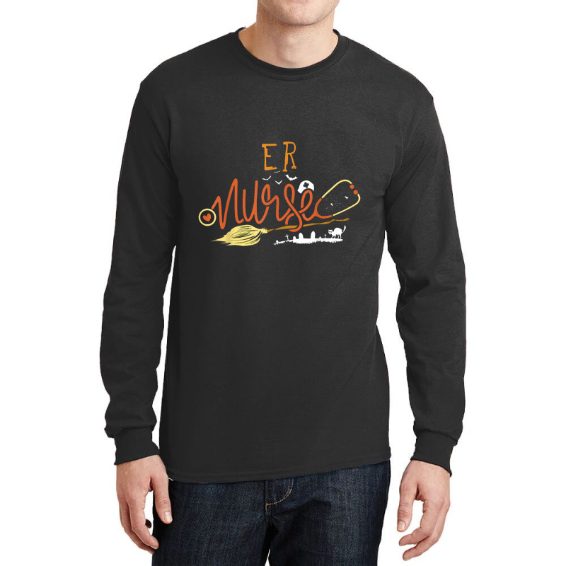 Er Nurse Halloween Ed Emergency Room Nursing Witch On Broom Long Sleeve Shirts | Artistshot